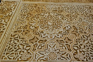 Granada 'daki Alhambra' nın Nasıra sarayının mermer süslemesi. Ağustos 2016 Granada, İspanya - Endülüs