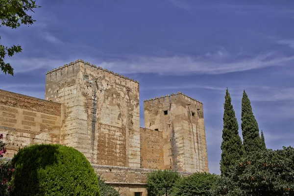 Zdi Věže Alcazaby Alhambra Granadě Srpen 2016 Granada Španělsko Andalusie — Stock fotografie