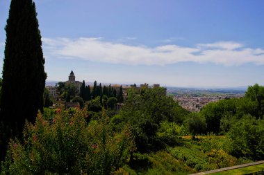 Granada Alhambra 'daki Generalife Sarayı' ndan görüntü. Ağustos 2016 Granada, Endülüs - İspanya