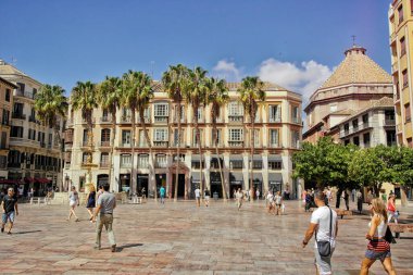 Malaga 'daki Constitucin Meydanı. Ağustos 2017 Malaga, Endülüs İspanya