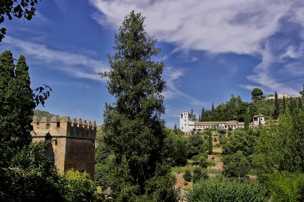 Kilátás Generalife Palace Granada Alhambra Augusztus 2016 Granada Andalúzia Spanyolország — Stock Fotó