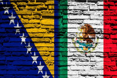 Tuğla duvarda Bosna ve Meksika bayrakları