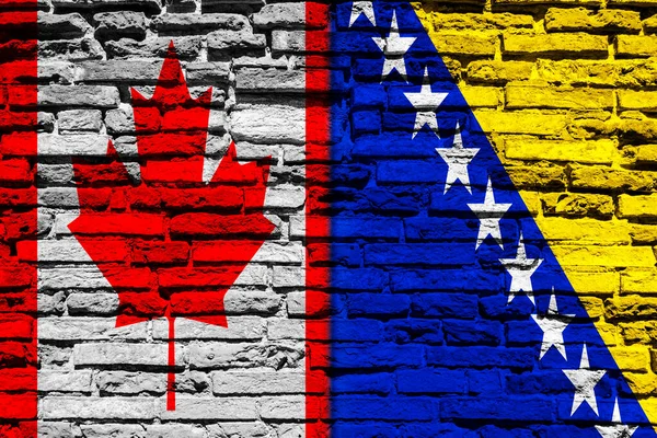 Kanadas Och Bosnien Och Hercegovinas Flaggor Muren — Stockfoto