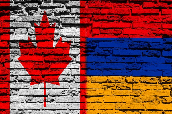 Banderas Canadá Armenia Pared Ladrillo — Foto de Stock