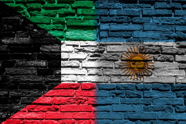 Banderas Kuwait Argentina Pared Ladrillo — Foto de Stock