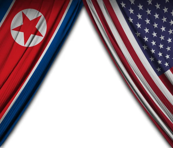 Vlaggen Van Noord Korea Verenigde Staten Van Amerika Met Een — Stockfoto