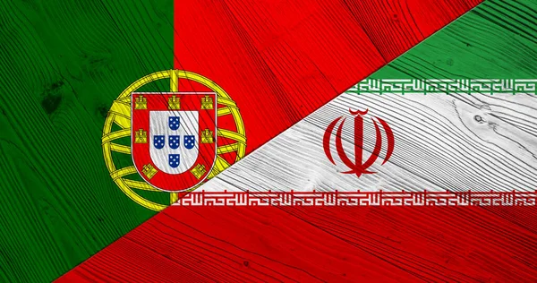 Portugals Och Irans Flaggor Träskivor — Stockfoto