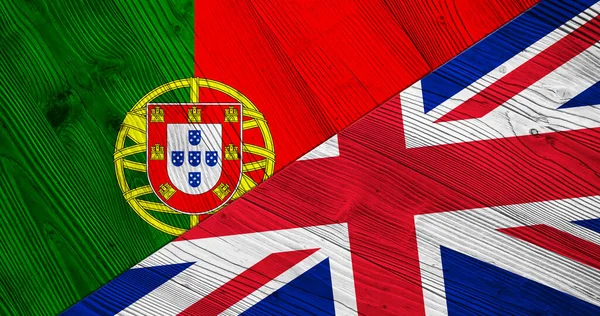 Bandiere Del Portogallo Della Gran Bretagna Tavole Legno — Foto Stock