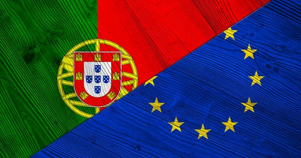 Bandeiras Portugal União Europeia Tábuas Madeira — Fotografia de Stock