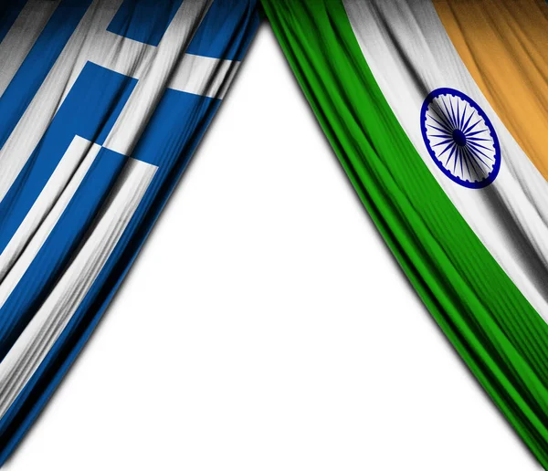 具有戏剧效果的希腊和印度国旗 3D说明 — 图库照片