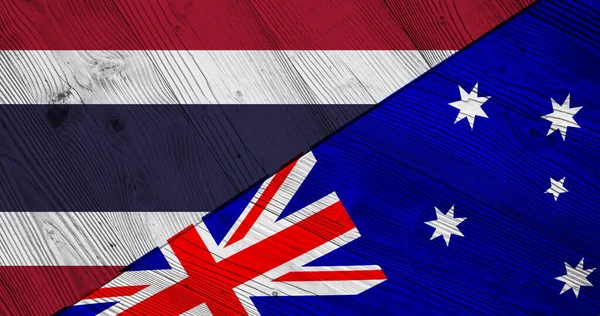 Flaggor Thailand Och Australien Träplankor — Stockfoto