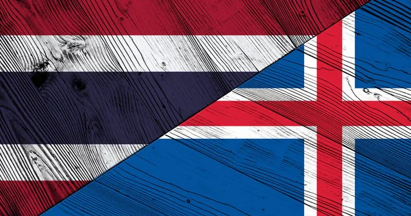 Banderas Tailandia Islandia Sobre Tablas Madera —  Fotos de Stock