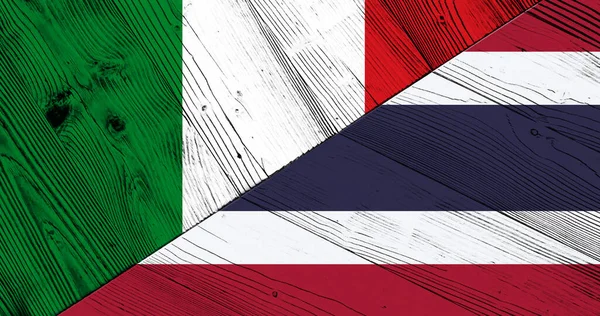 Thailands Och Italiens Flaggor Träskivor — Stockfoto