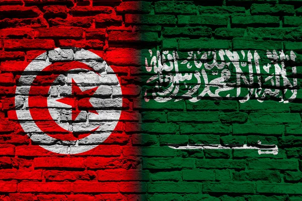 Zászló Tunézia Szaúd Arábia Téglafalon — Stock Fotó