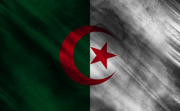 Drapeau Algérie Sur Tissu Ancien Ruiné — Photo