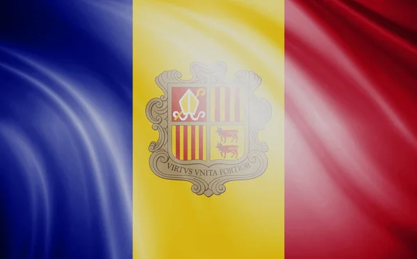 Andorranische Flagge Mit Windwellen — Stockfoto