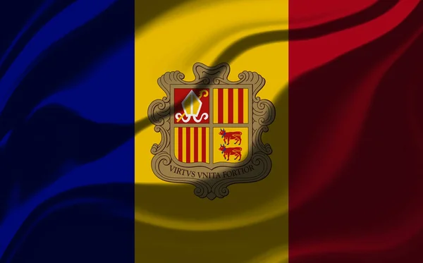 Bakgrund Med Flagga Andorra Med Vågor — Stockfoto