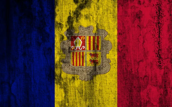 Bandeira Andorra Tecido Rasgado Velho — Fotografia de Stock
