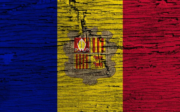 Andorra Vlag Oude Houten Tafel — Stockfoto