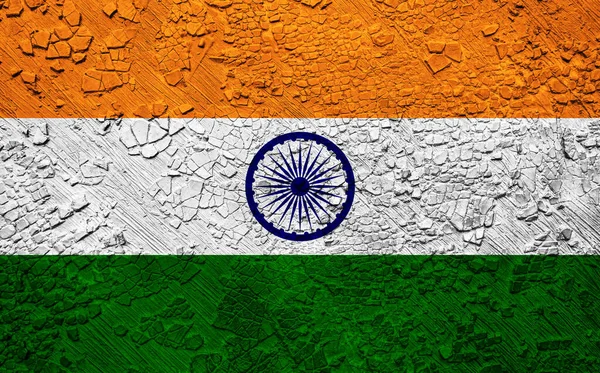 Vlag Van India Verbrokkelde Muur — Stockfoto