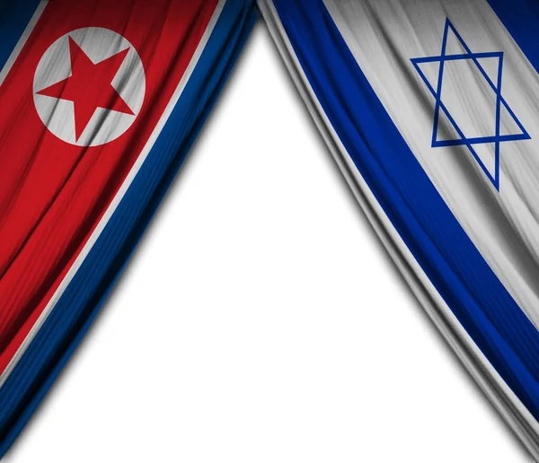 Vlaggen Van Noord Korea Israël Met Een Gordijneffect — Stockfoto
