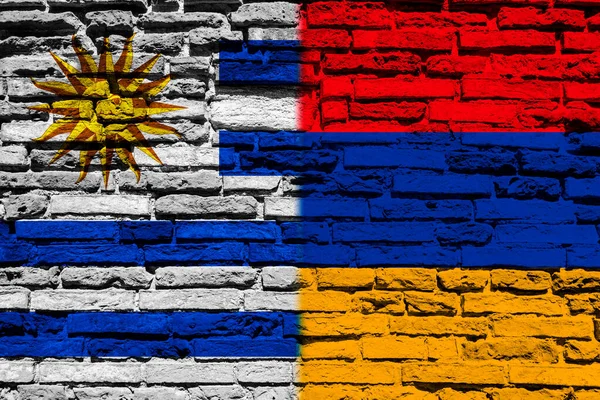 Flaggor Uruguay Och Armenien Tegelväggen — Stockfoto