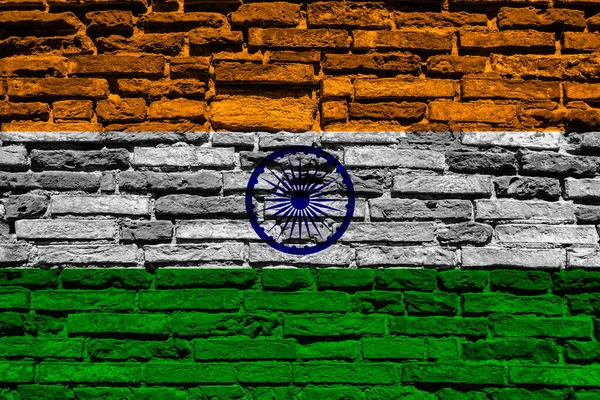 Σημαία Της Ινδίας Στον Τοίχο Από Τούβλα — Φωτογραφία Αρχείου