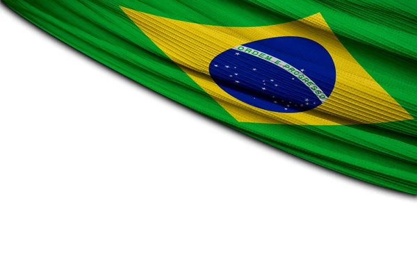 Drape Van Vlag Van Brazilië Witte Achtergrond — Stockfoto