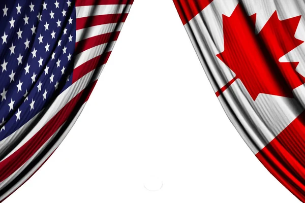 具有戏剧效果的美利坚合众国和加拿大国旗 3D插图 — 图库照片