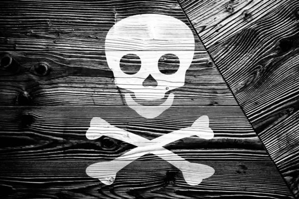 Pirate Flag Old Wooden Background — Stock Photo, Image