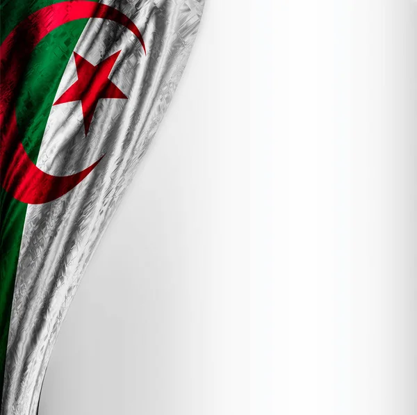 Vlag Van Algerije Gordijn Met Witte Achtergrond — Stockfoto