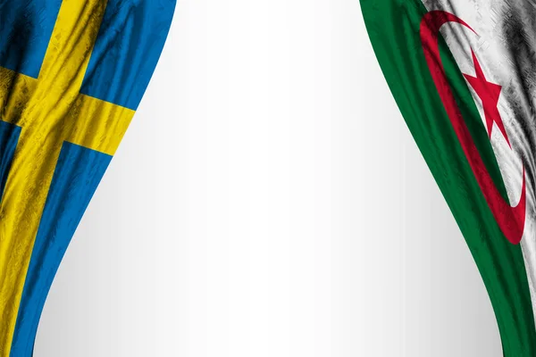 具有戏剧效果的瑞典和阿尔及利亚国旗 3D插图 — 图库照片