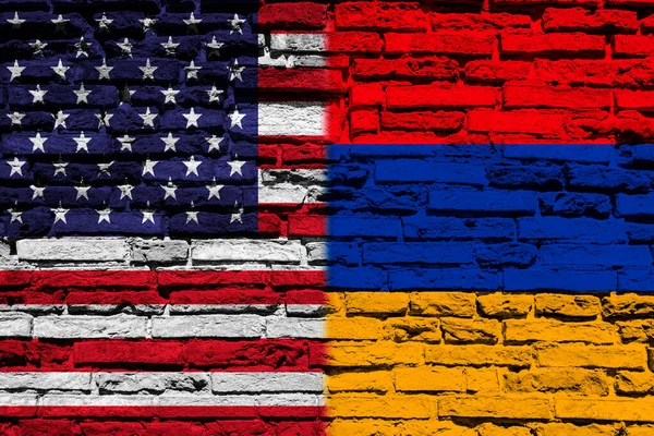 Прапори Сполучених Штатів Америки Вірменії Цегляній Стіні — стокове фото