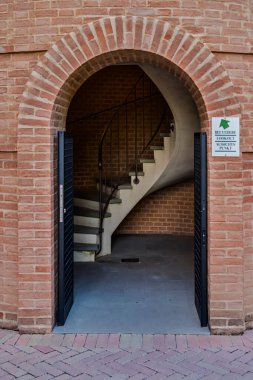 Entrance to the tower of the Maso Labyrinth in Fontanellato. September 17, 2017 Fontanellato, Parma - Italy