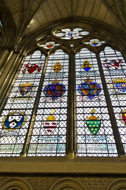 Westminster Manastırı, Westminster Manastırı (Westminster Üniversitesi St. Peter Kilisesi), UNESCO Dünya Mirası Bölgesi 'nin leke camlı penceresi. Londra, İngiltere - 13 Şubat 2017