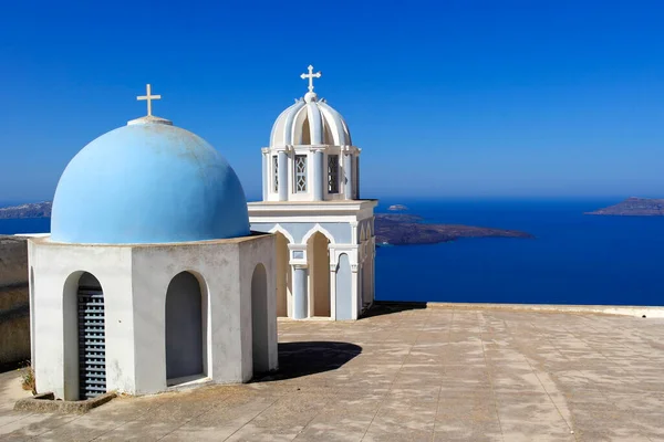 Widok Grecki Kościół Prawosławny Wyspie Santorini Grecja Obraz Stockowy