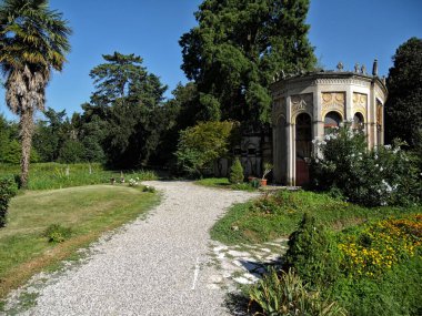 Villa Revedin Bolasco 'nun antik serasının manzarası. 8 Haziran 2019 Castelfranco Veneto, Treviso - İtalya