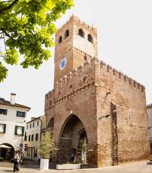 Torre Con Orologio Blu Nel Paese Noale Provincia Venezia Veneto — Foto Stock