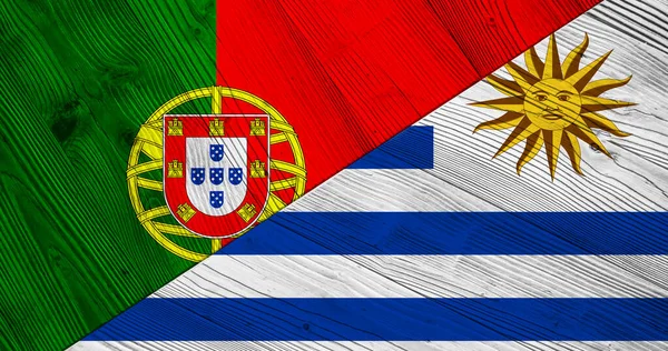 Bandeiras Portugal Uruguai Tábuas Madeira — Fotografia de Stock