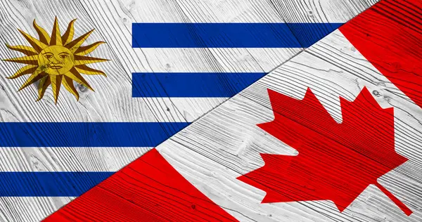 Uruguays Och Kanadas Flaggor Träplankor — Stockfoto