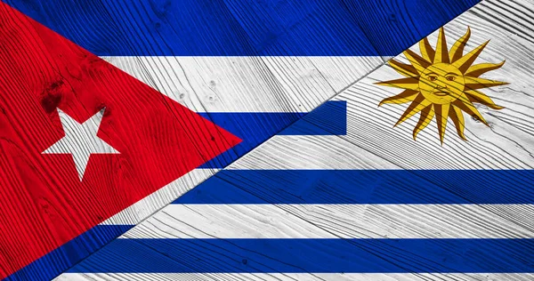 Kubas Och Uruguays Flaggor Träplankor — Stockfoto