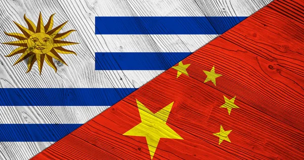 Flags Uruguay China Wooden Planks — Stock Photo, Image