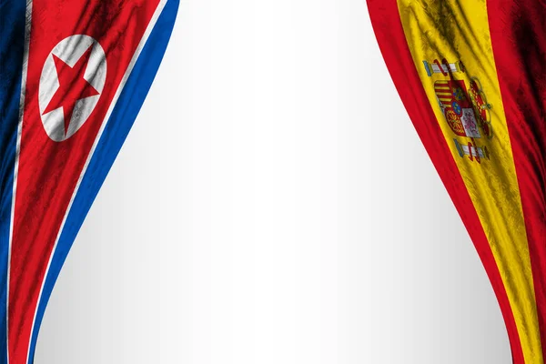 Nordkoreas Och Spaniens Flaggor Med Teatereffekt Illustration — Stockfoto
