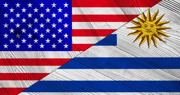 Σημαίες Των Ηνωμένων Πολιτειών Της Αμερικής Και Της Ουρουγουάης Ξύλινες — Φωτογραφία Αρχείου
