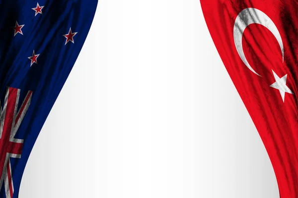 Nya Zeeland Och Turkiet Flaggor Med Teatereffekt Illustration — Stockfoto