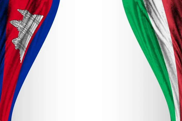 具有戏剧效果的柬埔寨和意大利国旗 3D插图 — 图库照片