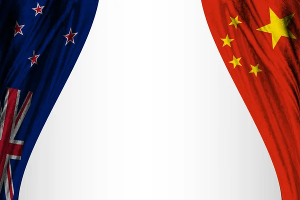 Nya Zeeland Och Kina Flaggar Med Teatereffekt Illustration — Stockfoto