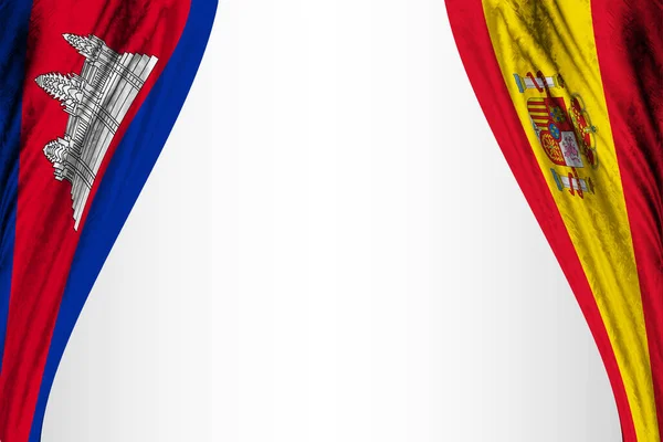 Kambodja Och Spanien Flaggar Med Teatereffekt Illustration — Stockfoto