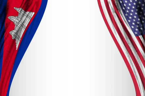 Kambodja Och Förenta Staterna Flaggar Med Teatereffekt Illustration — Stockfoto