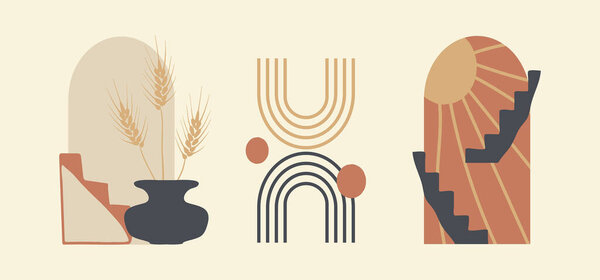 Абстрактное искусство минималистических форм Современная цифровая живопись Мода Скандинавский стиль Цветовая абстракция Плакат Современная печать Горит оранжевый вектор Иллюстрация Клипарт